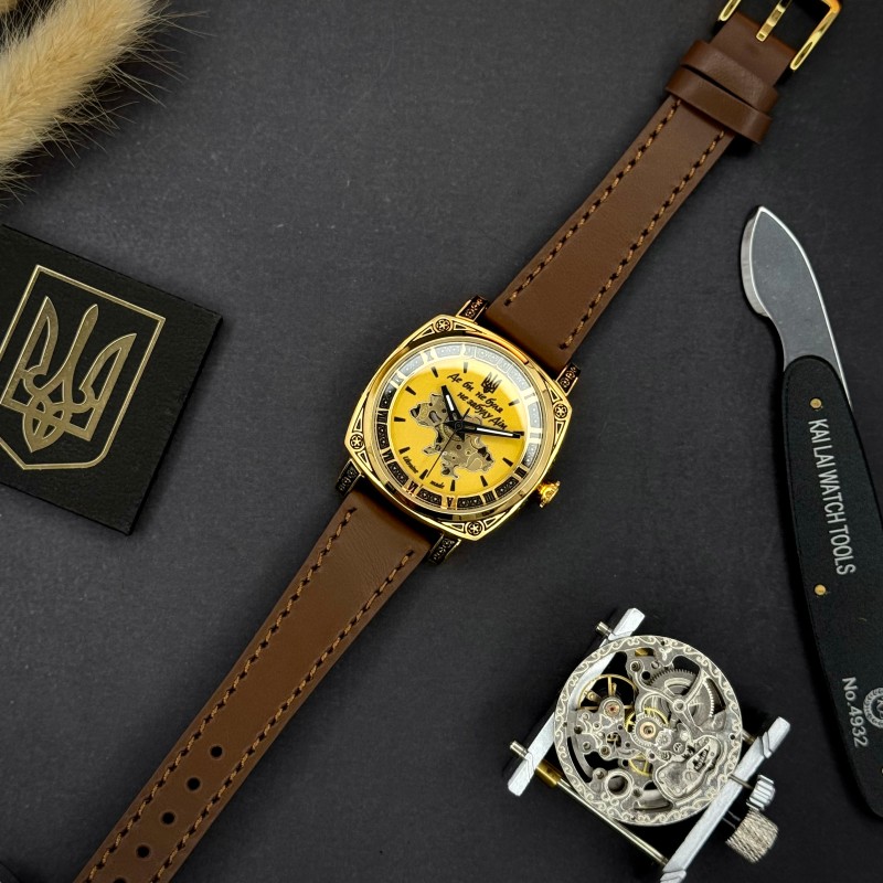 Женские часы Awarder 021 Де би не була Gold-Gold-Brown механика с автоподзаводом