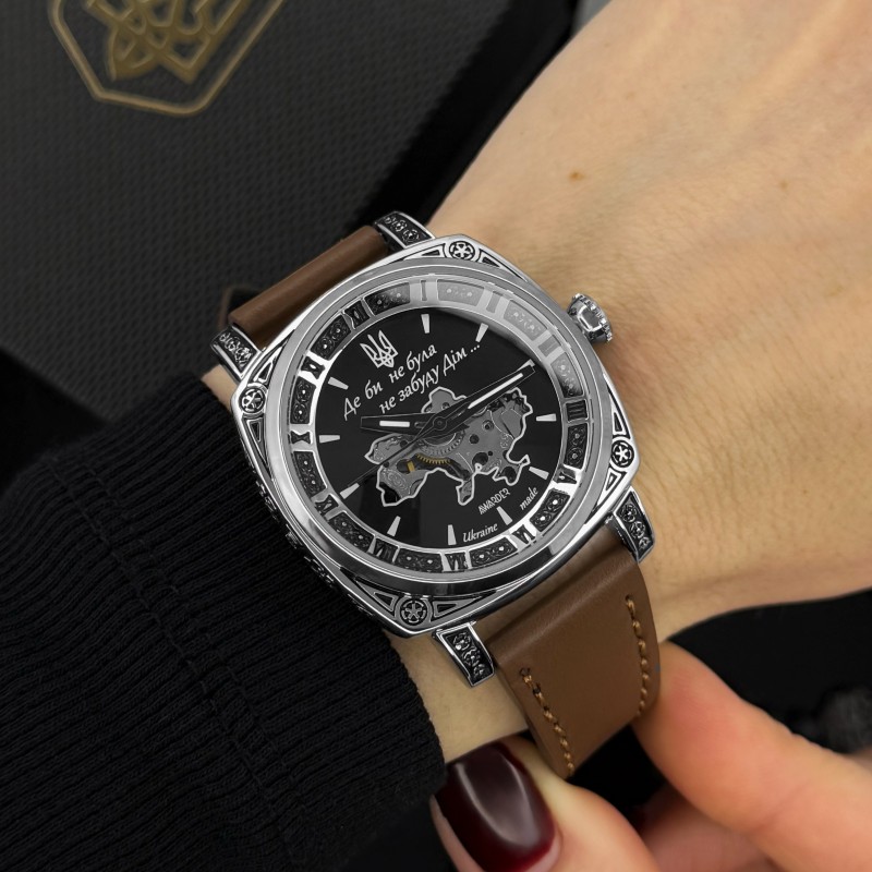 Женские механические часы Awarder 021 Де би не была Silver-Black-Brown с автоподзаводом