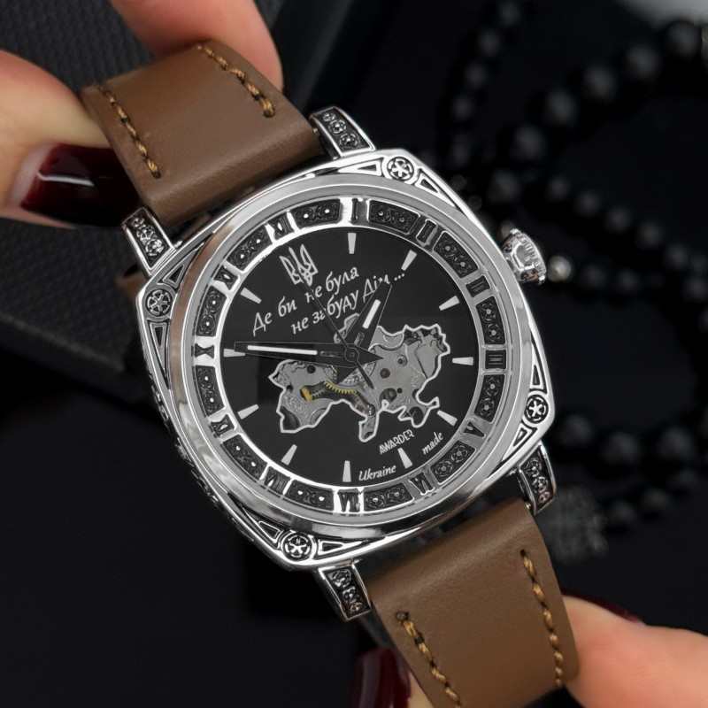 Женские механические часы Awarder 021 Де би не была Silver-Black-Brown с автоподзаводом