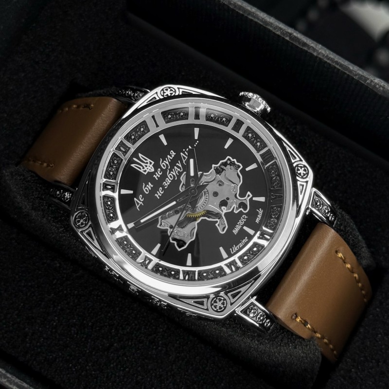 Женские механические часы Awarder 021 Де би не была Silver-Black-Brown с автоподзаводом