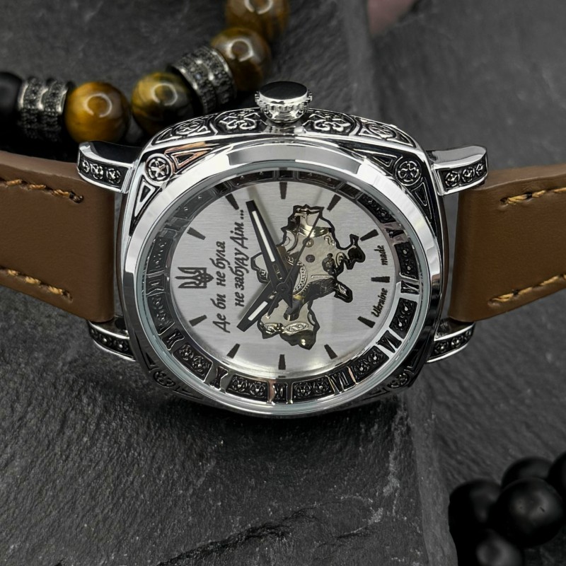 Женские часы Awarder 021 Де би не була Silver-Silver-Brown с автоподзаводом и кожаным ремешком