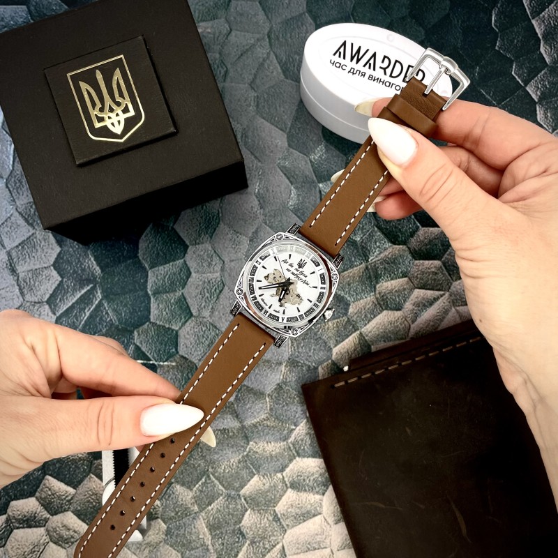 Женские часы Awarder 021 Де би не була Silver-Silver-Brown с автоподзаводом и кожаным ремешком