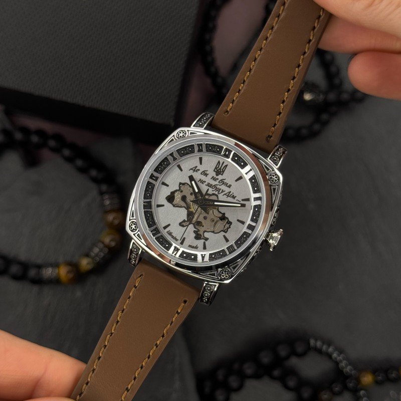 Женские часы Awarder 021 Де би не була Silver-Silver-Brown с автоподзаводом и кожаным ремешком