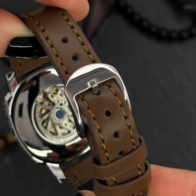 Женские часы Awarder 021 Де би не була Silver-Silver-Brown с автоподзаводом и кожаным ремешком