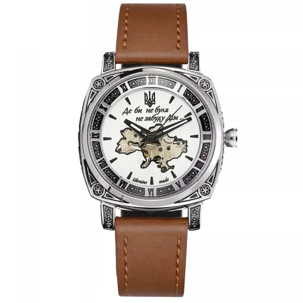 Женские часы Awarder 021 Де би не була Silver-Silver-Brown с автоподзаводом и кожаным ремешком
