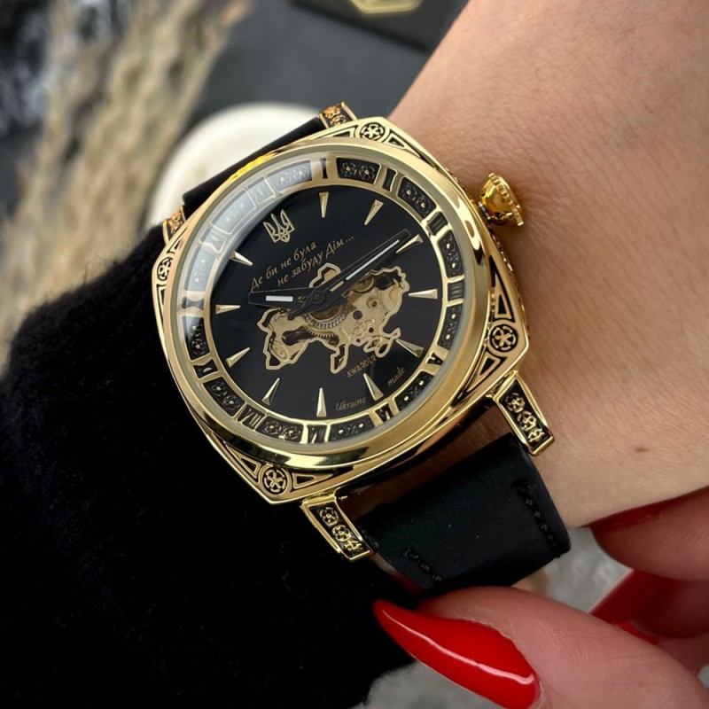 Женские механические часы Awarder 021 Де би не была Gold-Black-Black с автоподзаводом