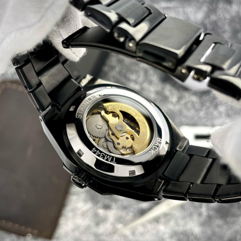 Чоловічий механічний годинник Awarder 026 Octagon All Black з автопідзаводом та сталевим браслетом