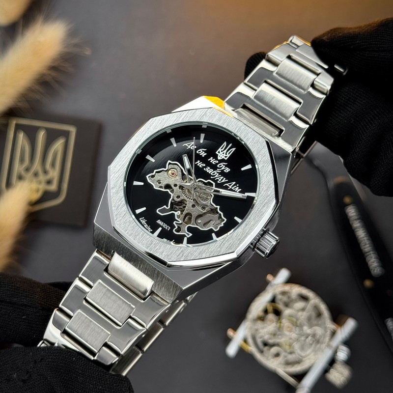 Мужские часы Awarder Octagon 026 Де бы не был Silver-Black механика с автоподзаводом