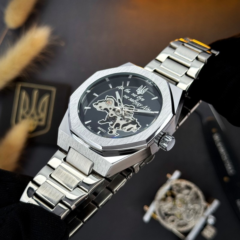 Мужские часы Awarder Octagon 026 Де бы не был Silver-Black механика с автоподзаводом