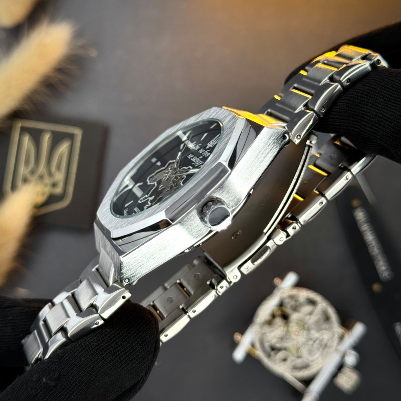 Мужские часы Awarder Octagon 026 Де бы не был Silver-Black механика с автоподзаводом