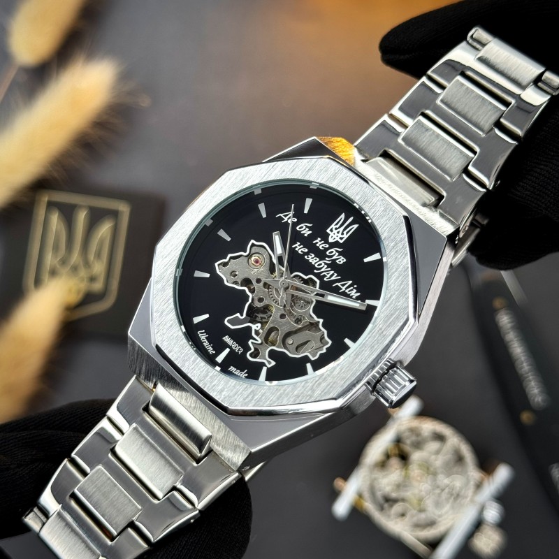 Мужские часы Awarder Octagon 026 Де бы не был Silver-Black механика с автоподзаводом