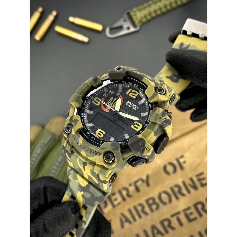 Мужские тактические часы Awarder 002 Тризуб золото Army Green с водонепроницаемостью 5 ATM