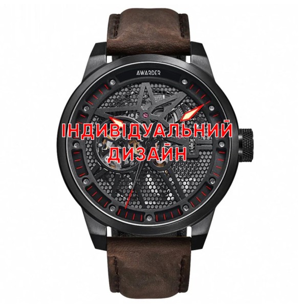 Мужские механические часы Awarder 058 Black-Red Leather с автоподзаводом и сапфировым стеклом