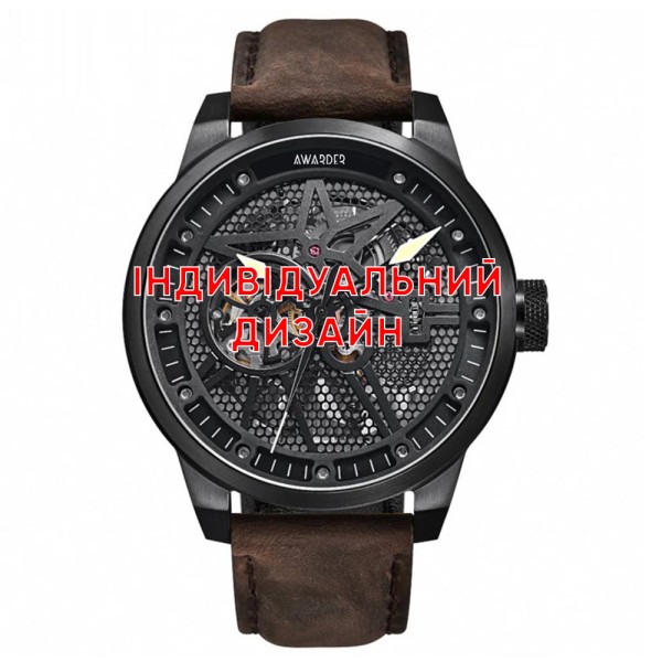 Чоловічий механічний годинник Awarder 058 Black-White Leather з автопідзаводом та сапфіровим склом