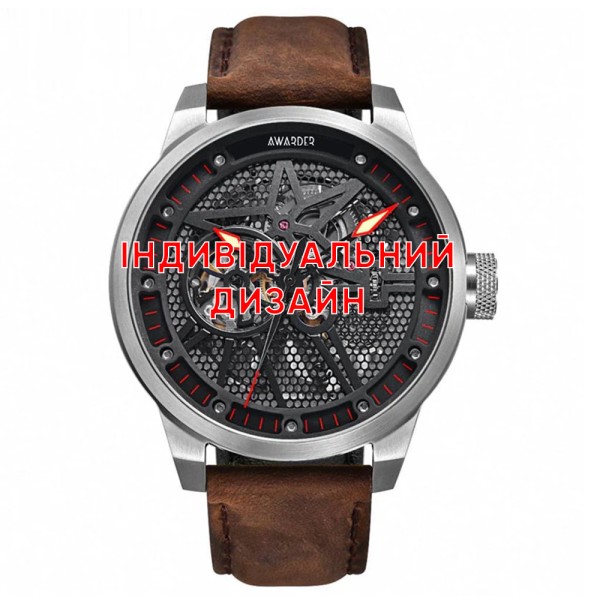 Чоловічий годинник Awarder 058 Silver-Red Leather з індивідуальним дизайном та сапфіровим склом