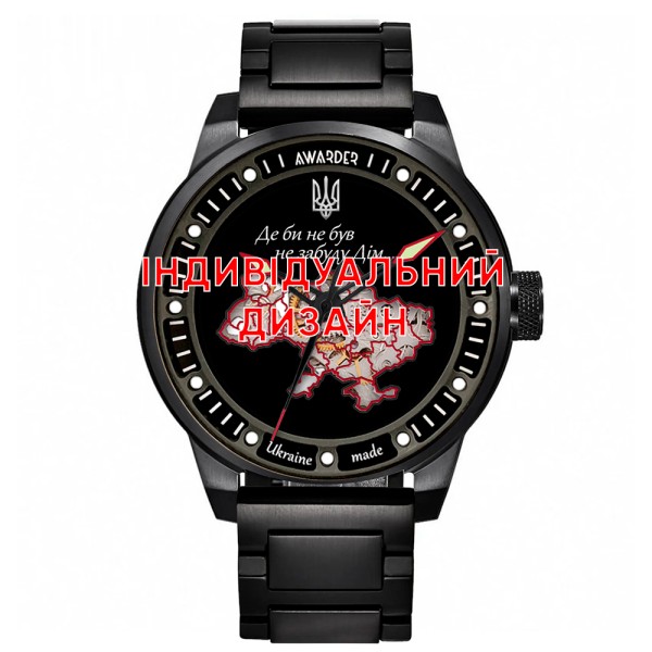 Чоловічий механічний годинник Awarder 058 Black-Red Steel з автопідзаводом та сапфіровим склом