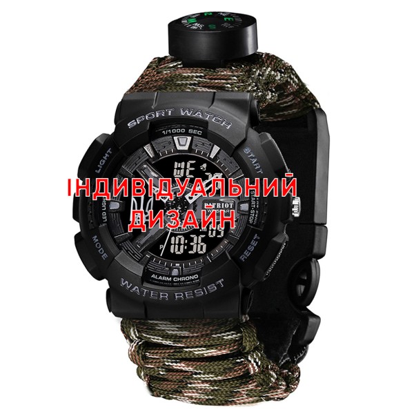 Мужские тактические часы Awarder 005P Black CG с паракордовым ремешком и компасом