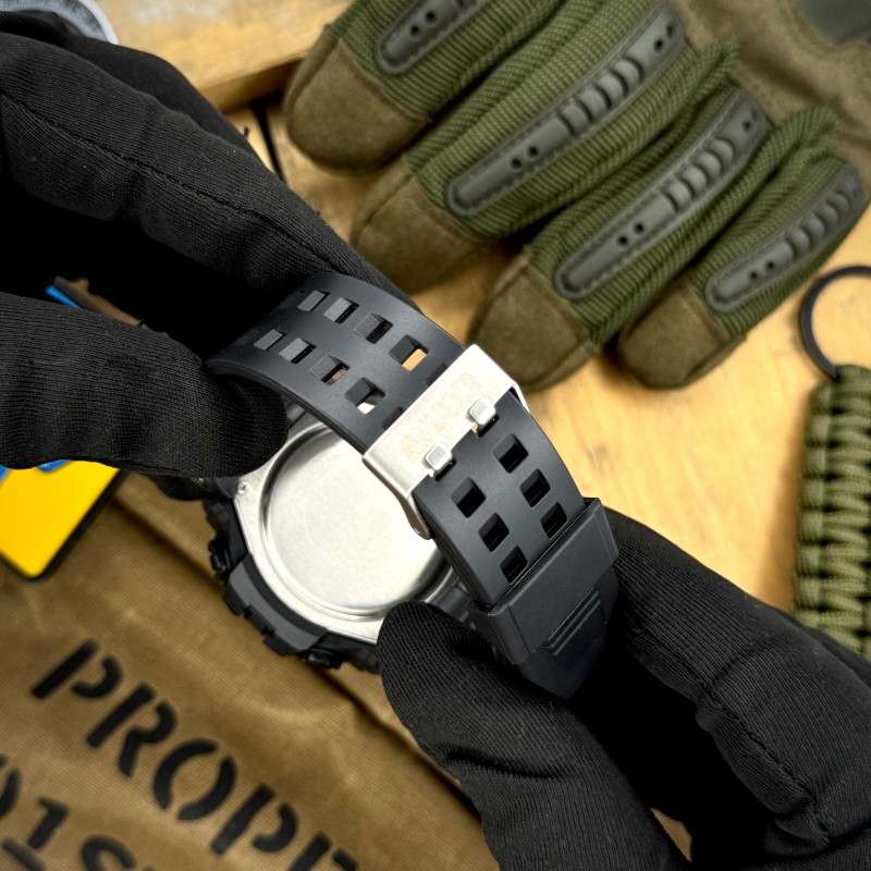 Чоловічий тактичний годинник Awarder 003BKDPS ДПС Чорний з комбінованим циферблатом та підсвічуванням
