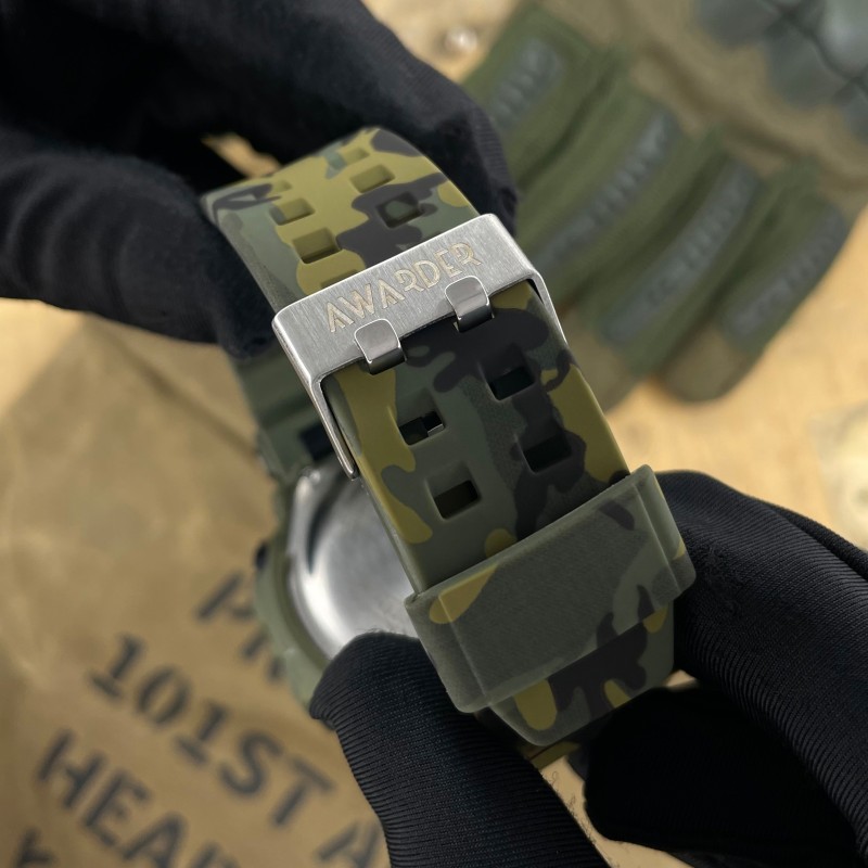 Чоловічий тактичний годинник Awarder 004CMGRDPS Зелений камуфляж з підсвічуванням та 5 ATM