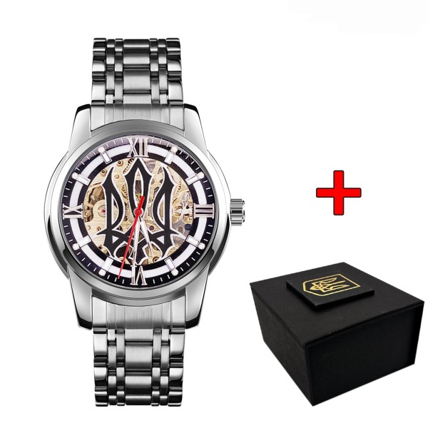 Мужские механические часы Awarder 025 Sharp Silver Black с автоподзаводом и стальным браслетом