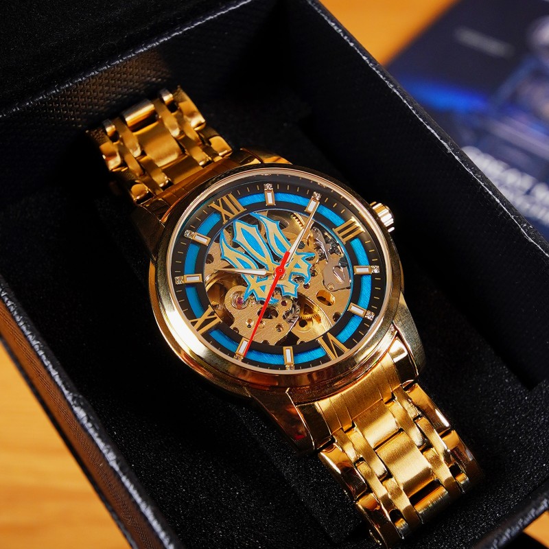 Чоловічий механічний годинник Awarder 025 Sharp Gold Blue з автопідзаводом та сталевим браслетом