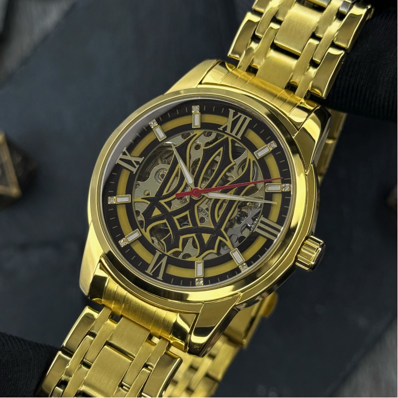 Мужские механические часы Awarder 025 Sharp Gold-Black с автоподзаводом и стальным браслетом