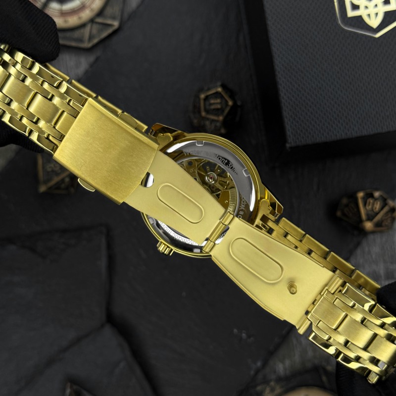 Мужские механические часы Awarder 025 Sharp Gold-Black с автоподзаводом и стальным браслетом
