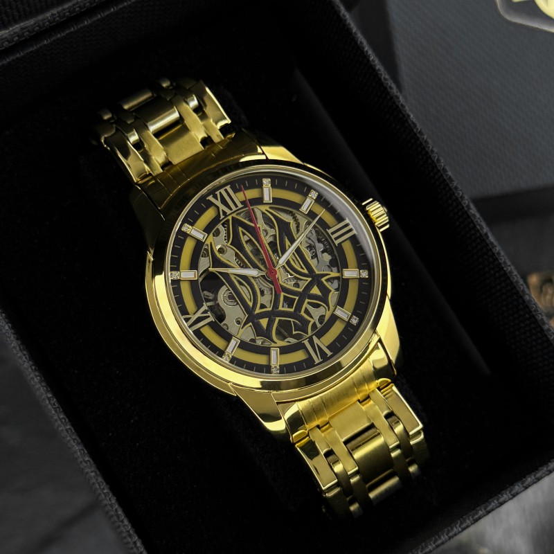 Мужские механические часы Awarder 025 Sharp Gold-Black с автоподзаводом и стальным браслетом