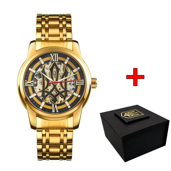 Мужские механические часы Awarder 025 Sharp Gold-Black с автоподзаводом и стальным браслетом
