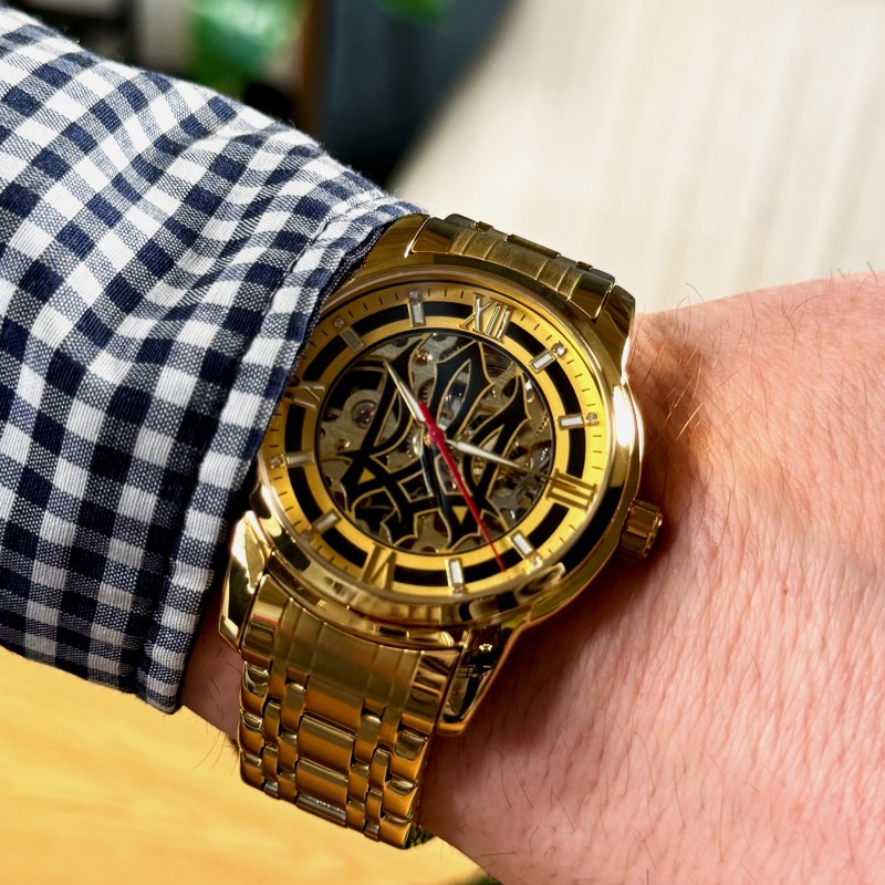 Чоловічий механічний годинник Awarder 025 Sharp Gold-Gold з автопідзаводом та золотистим браслетом
