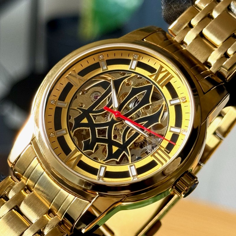 Чоловічий механічний годинник Awarder 025 Sharp Gold-Gold з автопідзаводом та золотистим браслетом