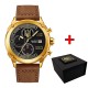 Мужские наручные часы Awarder 016 Gold-Black-Brown с Трезубцем, хронограф, кожаный ремешок