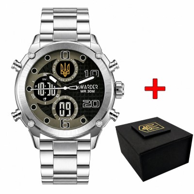 Годинник наручний Awarder 017 Тризуб Золото Silver-Black Steel