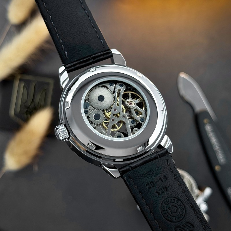 Мужские механические часы Awarder 022SIBK Mechanic Де бы ни был Silver-Black, серебристый корпус