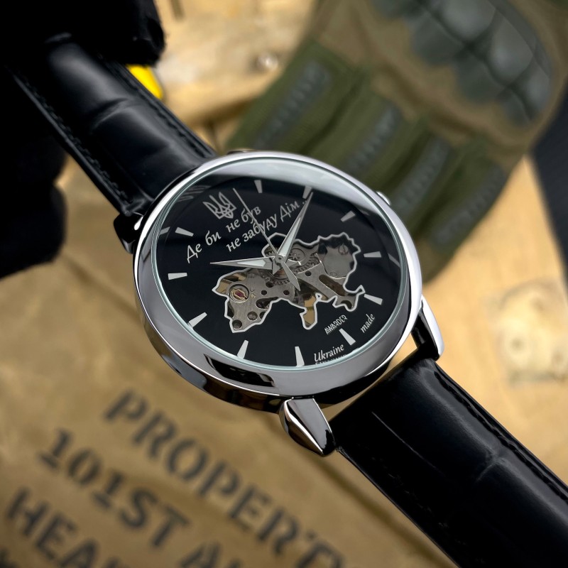 Мужские механические часы Awarder 022SIBK Mechanic Де бы ни был Silver-Black, серебристый корпус