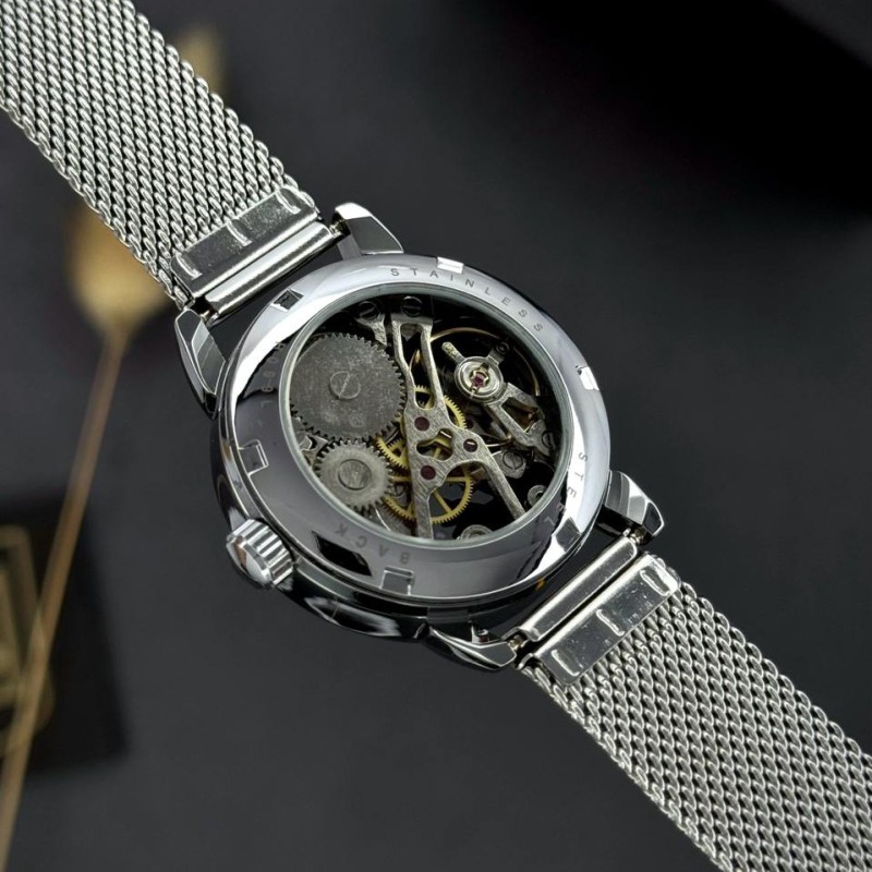 Женские механические часы Awarder 028L Silver-Black Де би не була с серебристым стальным браслетом