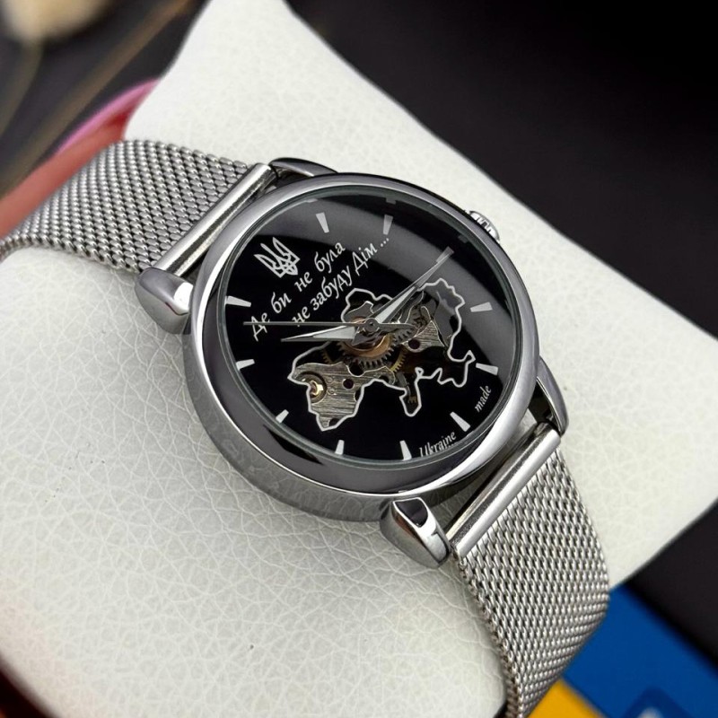 Женские механические часы Awarder 028L Silver-Black Де би не була с серебристым стальным браслетом