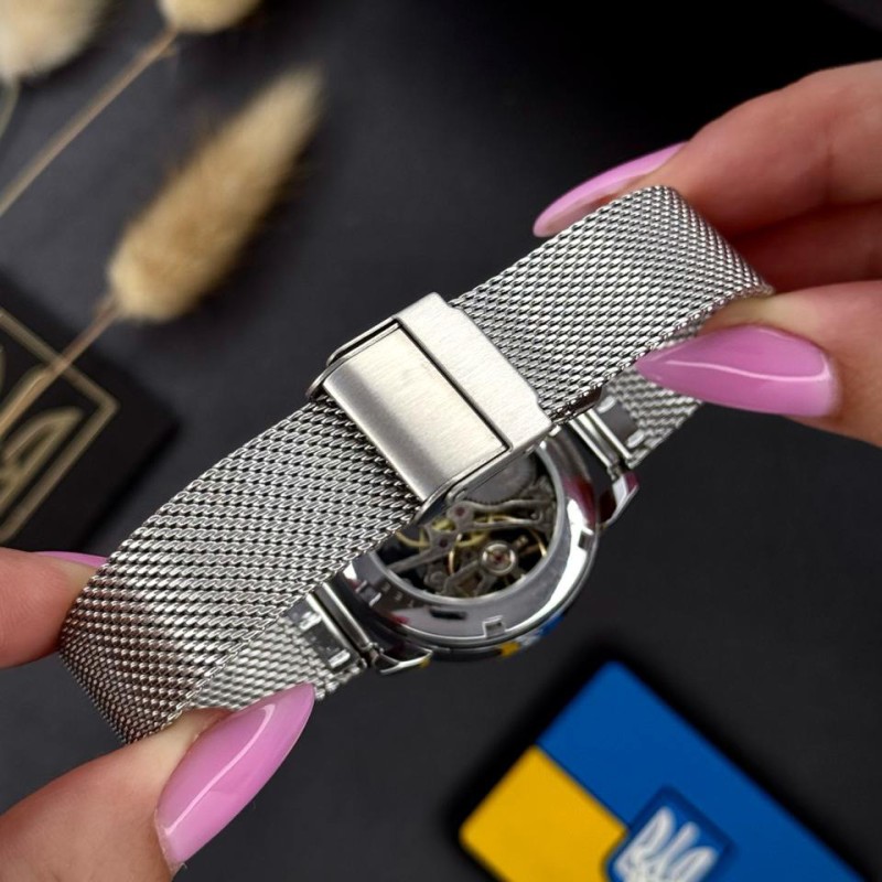 Женские механические часы Awarder 028L Silver-Black Де би не була с серебристым стальным браслетом