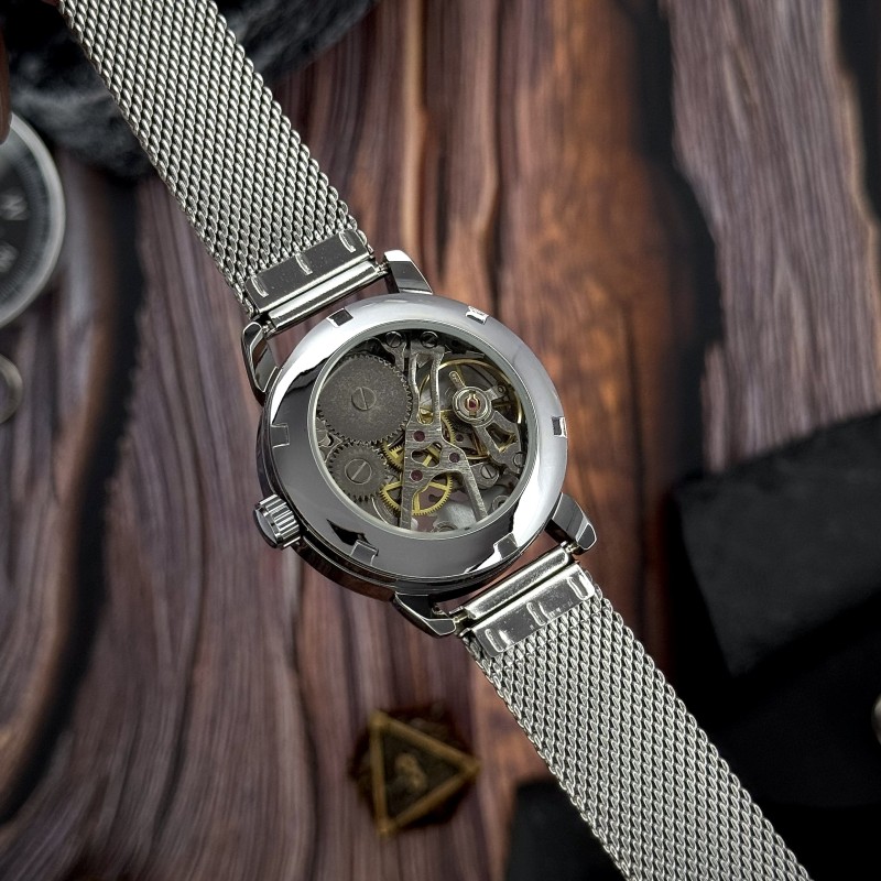Женские механические часы Awarder 028L Silver-White «Де би не була» с серебристым браслетом