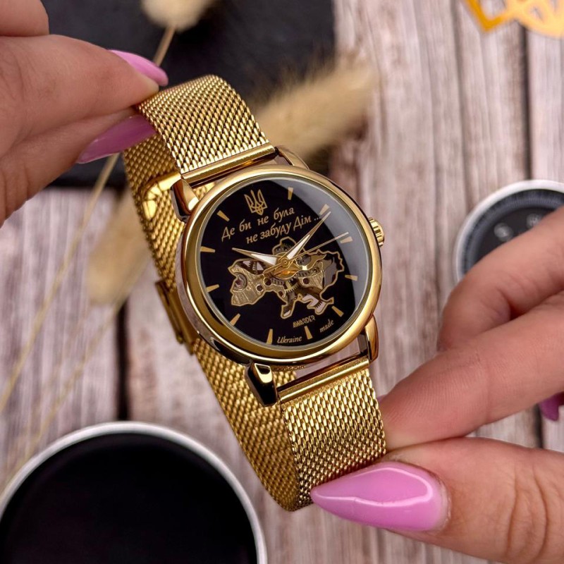 Женские механические часы Awarder 028L Gold-Black Де би не була с автоподзаводом и браслетом