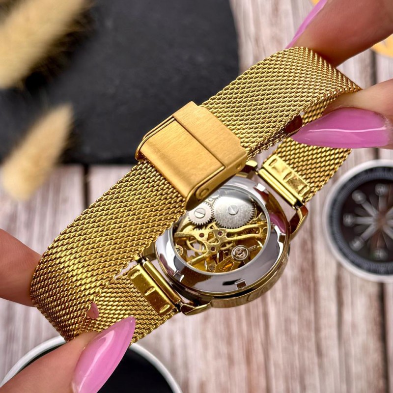 Женские механические часы Awarder 028L Gold-Black Де би не була с автоподзаводом и браслетом