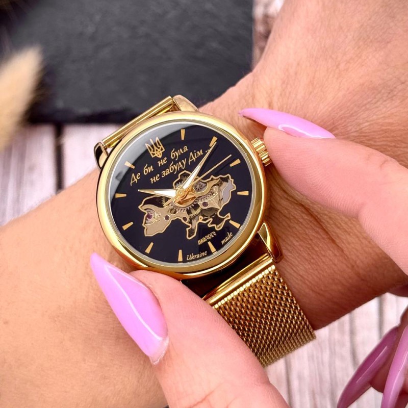 Женские механические часы Awarder 028L Gold-Black Де би не була с автоподзаводом и браслетом