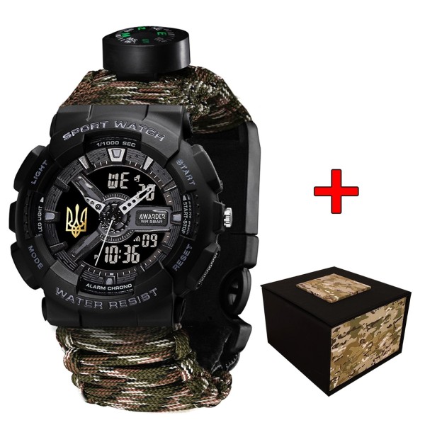 Тактические часы Awarder 005P Тризуб с паракордовым ремешком Camo Green и компасом