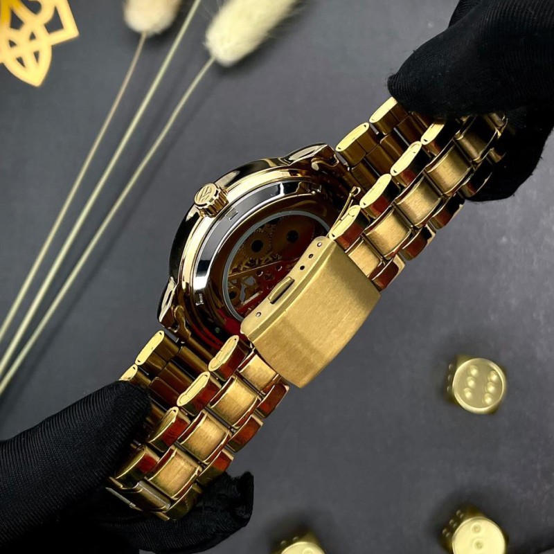 Чоловічий механічний годинник Awarder 022 Gold-Black Metall Не Забуду Дім з автопідзаводом