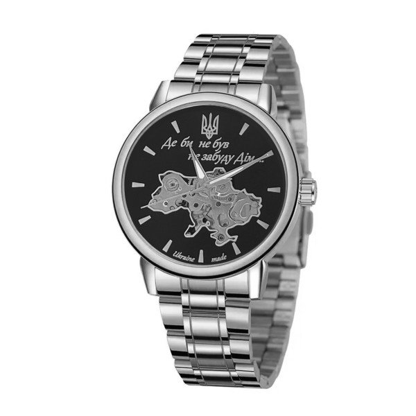 Мужские механические часы Awarder 022 Silver-Black Mechanic Metall Не Забуду Дим со стальным браслетом