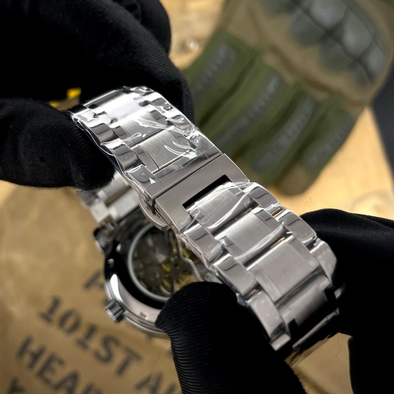 Чоловічий механічний годинник Awarder 022 Silver-White з написом Не Забуду Дім на сталевому браслеті