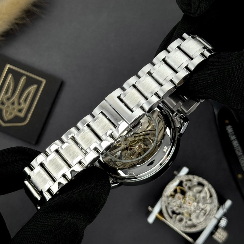 Чоловічий механічний годинник Awarder 022 Silver-White з написом Не Забуду Дім на сталевому браслеті