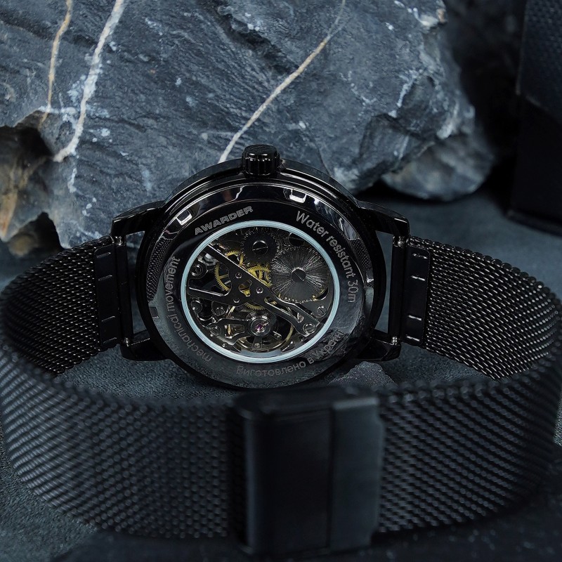 Мужские механические часы Awarder 022 All Black Mechanic Mesh Не Забуду Дім с автоподзаводом