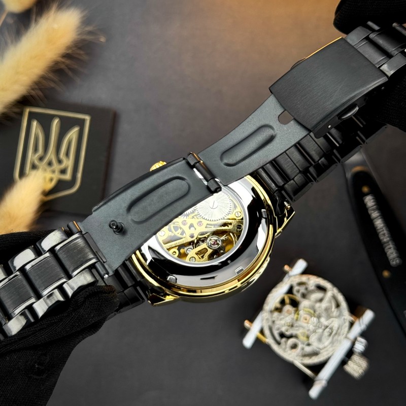 Чоловічий механічний годинник Awarder 022 Black-Gold Metall Не Забуду Дім з автопідзаводом
