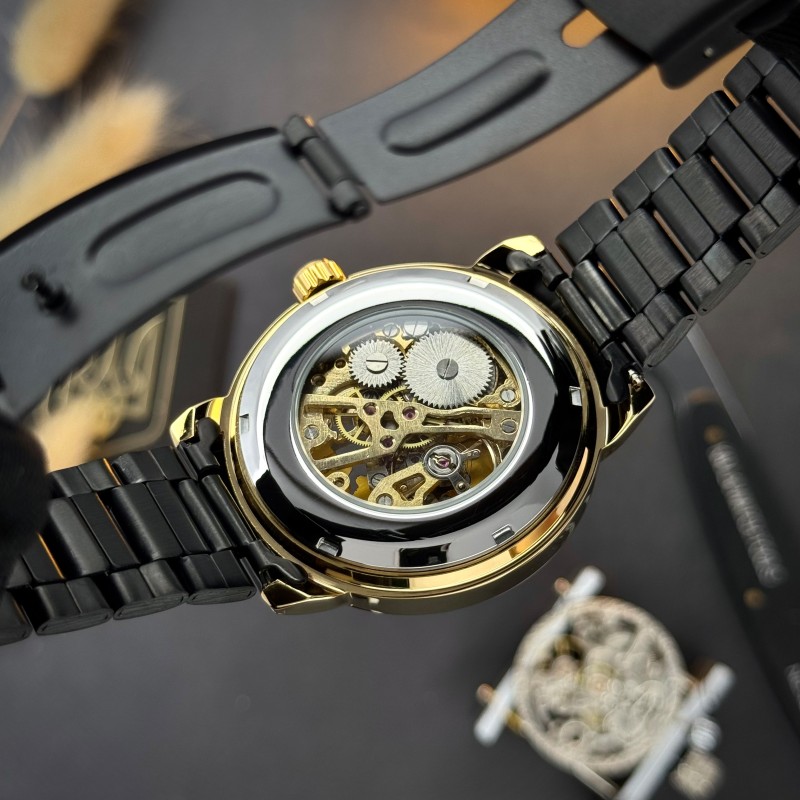 Чоловічий механічний годинник Awarder 022 Black-Gold Metall Не Забуду Дім з автопідзаводом